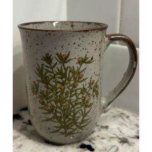 Vintage Takahashi Japan Speckled Stoneware Floral Coffee Mug Boho Botanical